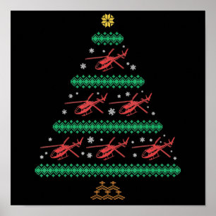 Helicopter Ugly Christmas Pilot Xmas Tree Gift Poster