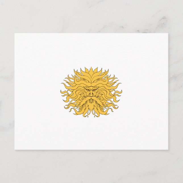 Helios Greek God of Sun Head Drawing Colour Postcard (Front)