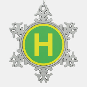 Helipad Sign Snowflake Pewter Christmas Ornament