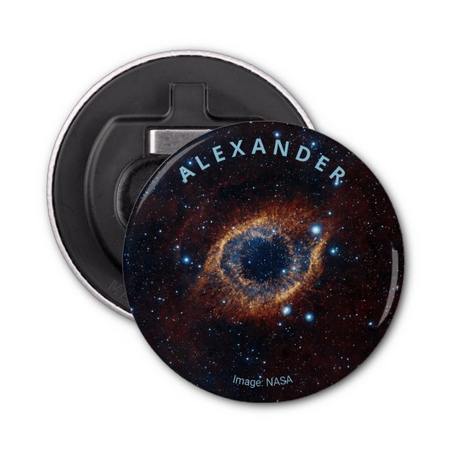 Helix nebula custom name astronomy bottle opener (Front)