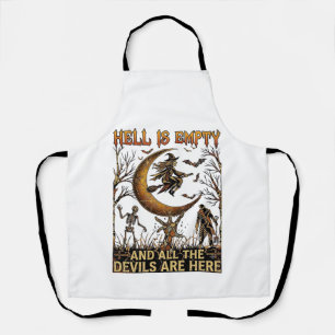 Hell Is Empty Halloween Witch Crescent Moon Skelet Apron