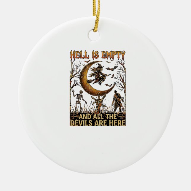 Hell Is Empty Halloween Witch Crescent Moon Skelet Ceramic Tree Decoration (Front)
