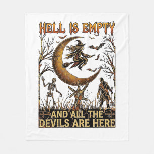 Hell Is Empty Halloween Witch Crescent Moon Skelet Fleece Blanket