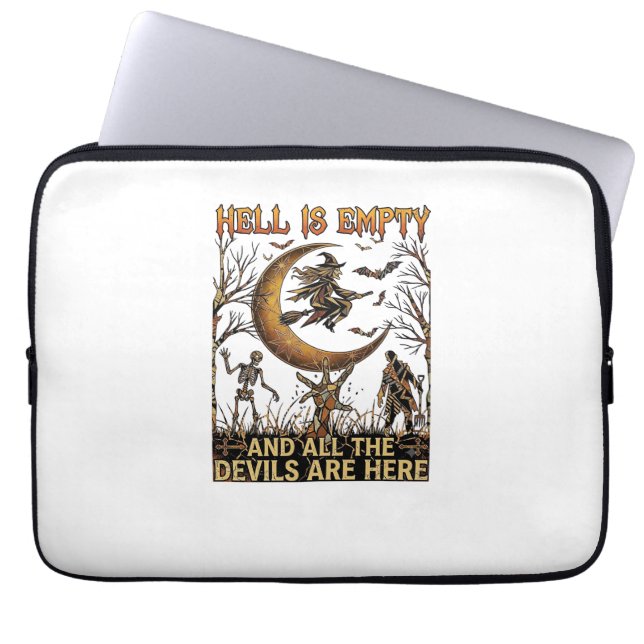 Hell Is Empty Halloween Witch Crescent Moon Skelet Laptop Sleeve (Front)