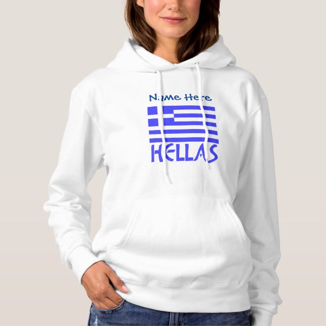 Hellas and Greek Flag Blue Personalisation  Hoodie (Front)