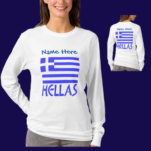 Hellas and Greek Flag Blue Personalisation T-Shirt
