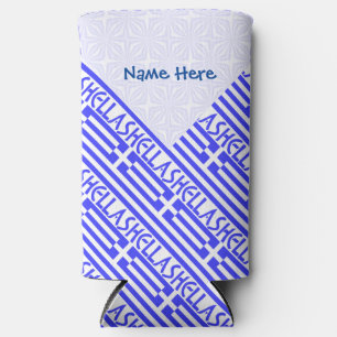 Hellas and Greek Flag Tiled Blue Personalisation Seltzer Can Cooler