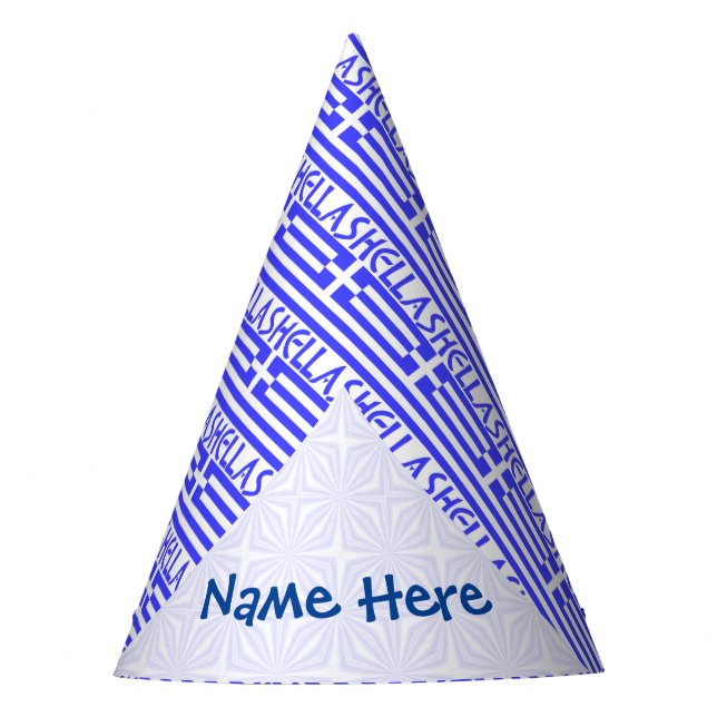 Hellas Greek Flag Tiled Blue Personalisation  Party Hat (Front)