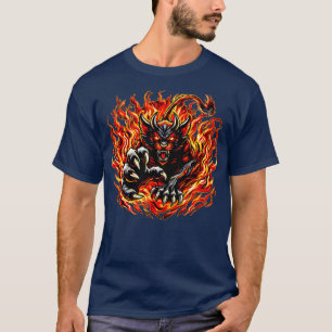 Hellcat illustration Fiery flaming mascot T-Shirt