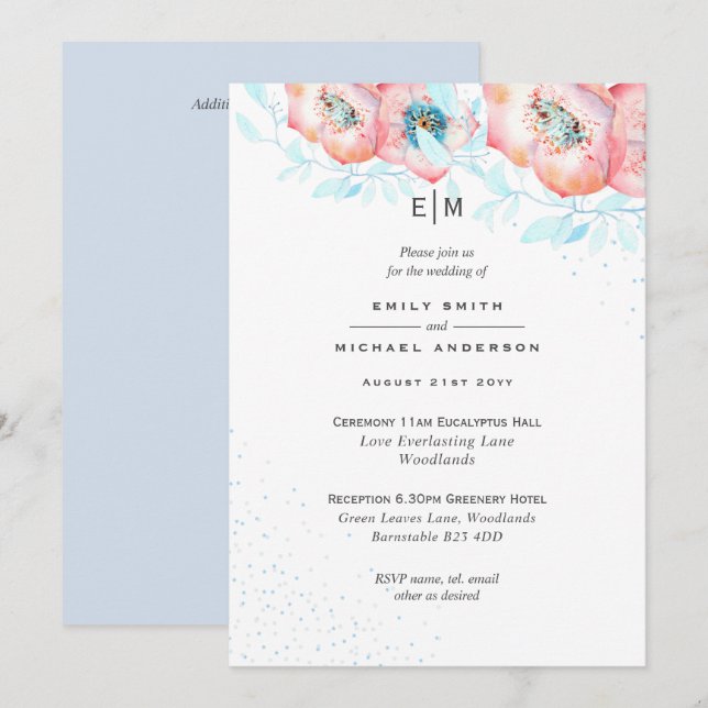 Hellebore Blue Dusty Rose Wedding Reception (Front/Back)