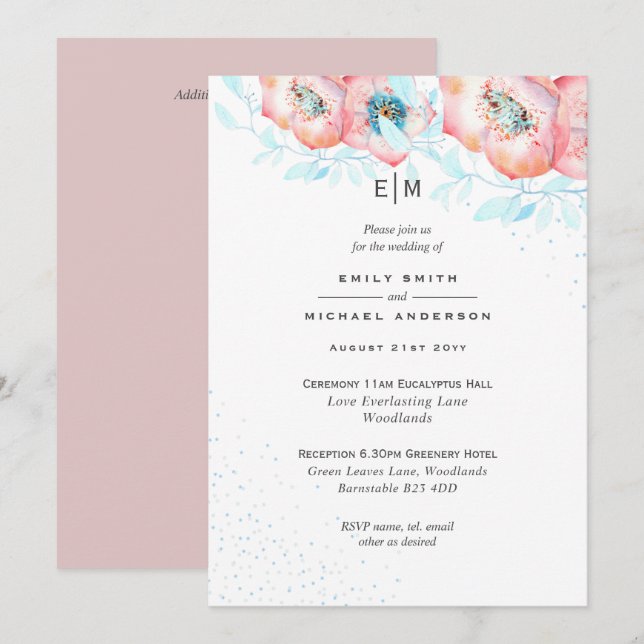 Hellebore Blue Dusty Rose Wedding Reception (Front/Back)