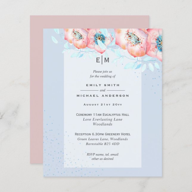 Hellebore Blue Dusty Rose Wedding Reception BUDGET (Front/Back)