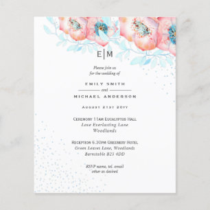 Hellebore Blue Dusty Rose Wedding Reception BUDGET Flyer