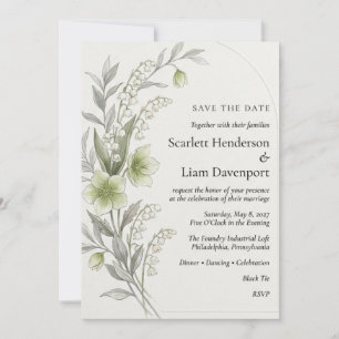 Hellebore, Lily of the Valley, Arch, and Watercolo Invitation