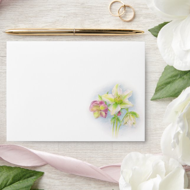 Hellebore watercolor art spring wedding  envelope (Wedding)