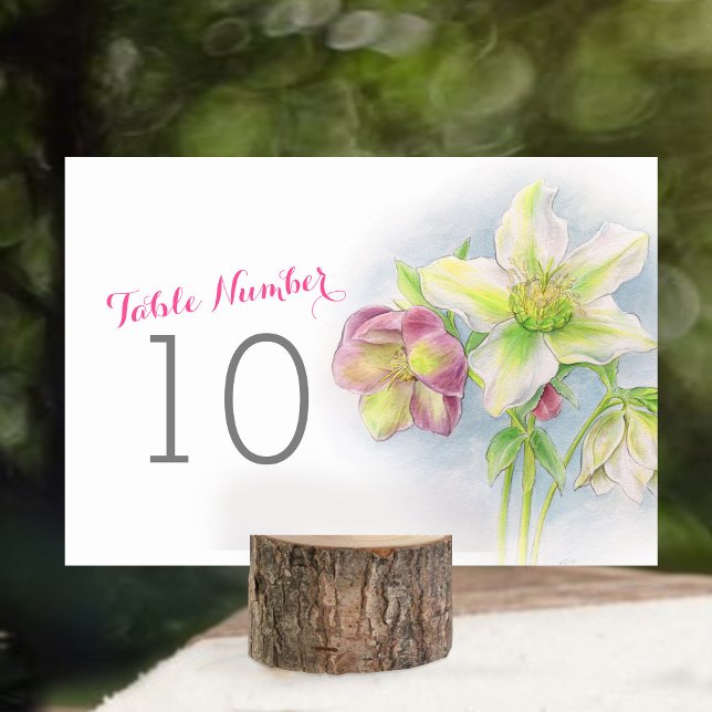 Hellebore white pink wedding table numbers (Creator Uploaded)