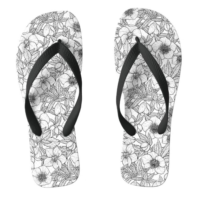 Hellebores in black and white flip flops (Footbed)