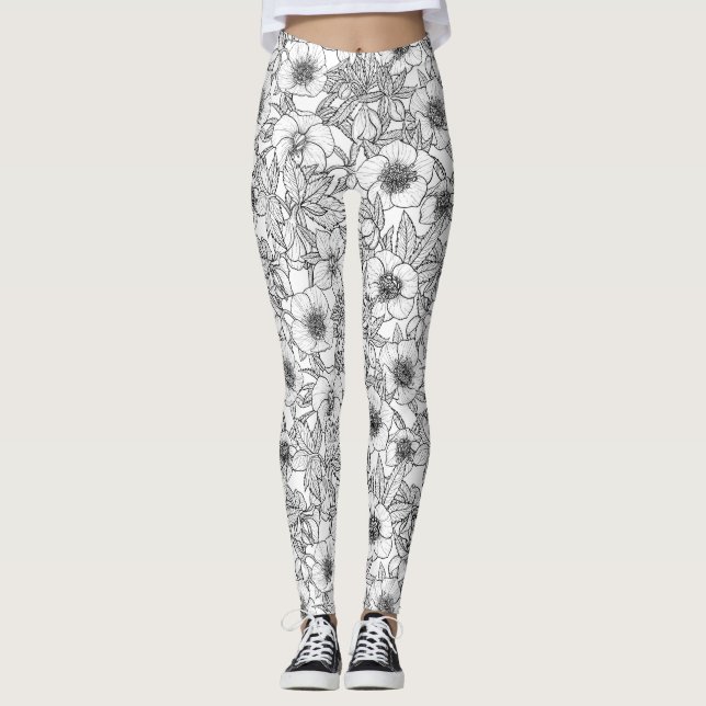 Hellebores in black and white leggings (Front)
