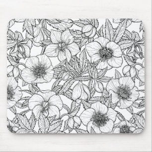 Hellebores in black and white mouse mat