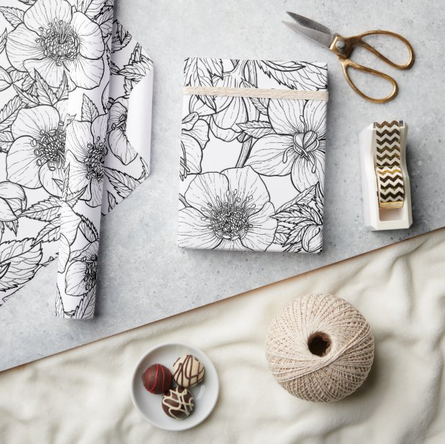 Hellebores in black and white wrapping paper (Crafts)