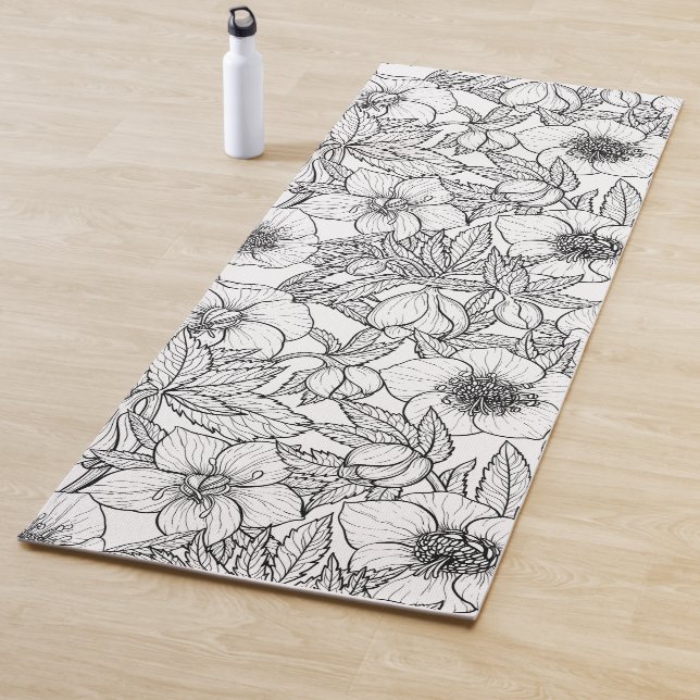 Hellebores in black and white yoga mat (In Situ)