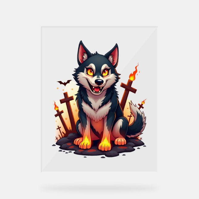Hellhound Husky Dog Acrylic Sign (Front)