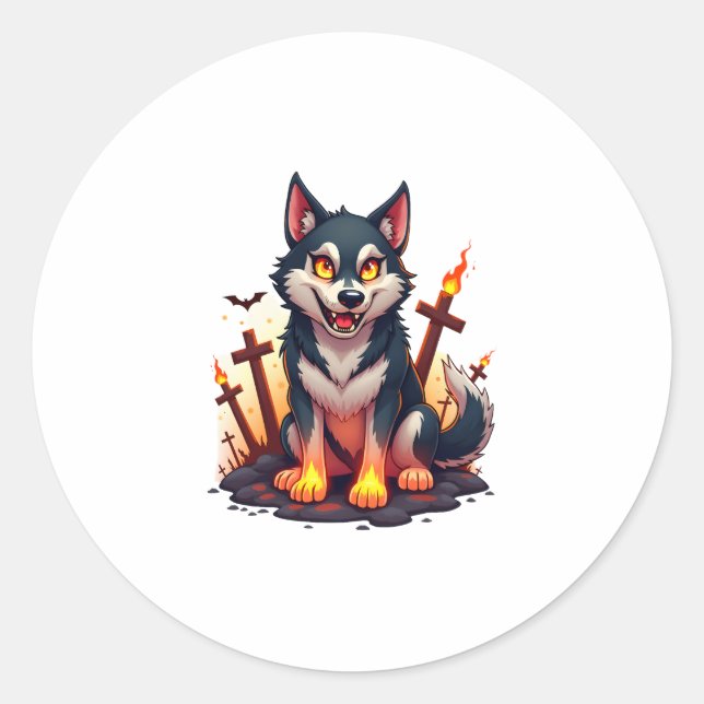 Hellhound Husky Dog Classic Round Sticker (Front)