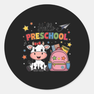Hello 100 Days Of Preschool Cute Cow 100th Day Of Classic Round Sticker