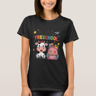 Hello 100 Days Of Preschool Cute Cow 100th Day Of T-Shirt