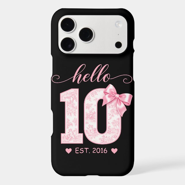 Hello 10 Birthday | Pink Hello 10 Custom Year (Back)
