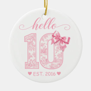 Hello 10 Birthday Pink Hello 10 Custom Year Ceramic Tree Decoration