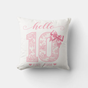 Hello 10 Birthday Pink Hello 10 Custom Year Cushion