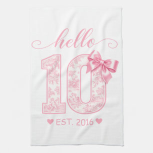 Hello 10 Birthday Pink Hello 10 Custom Year Tea Towel