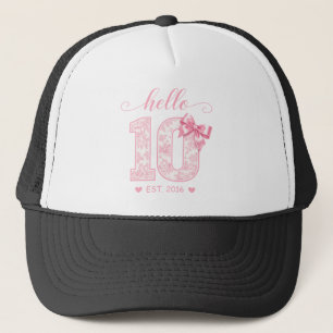 Hello 10 Birthday   Pink Hello 10 Custom Year Trucker Hat