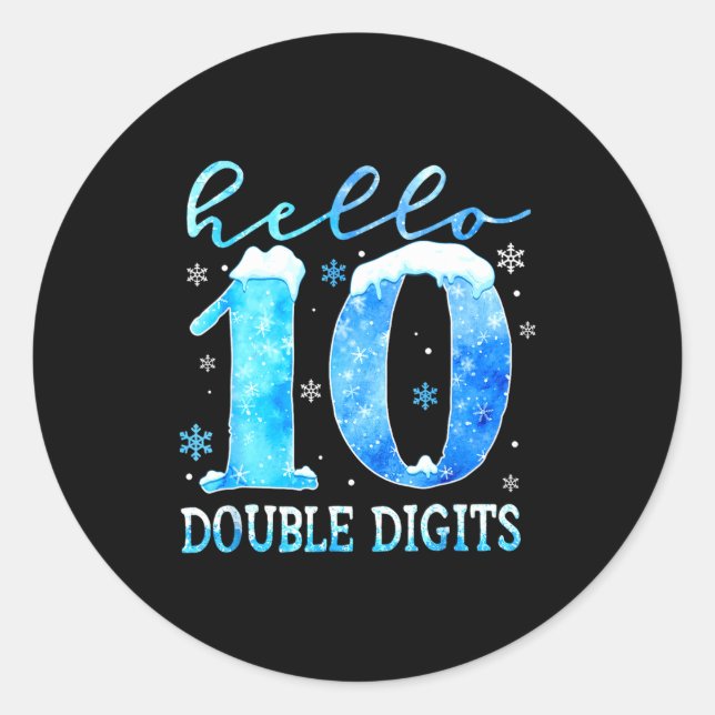 Hello 10 Double Digits Snowflakes Winter Christmas Classic Round Sticker (Front)