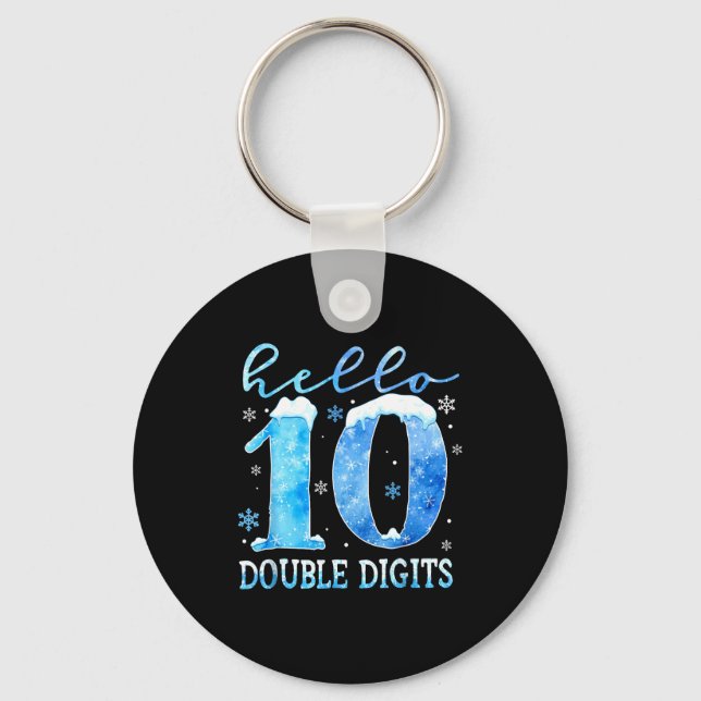 Hello 10 Double Digits Snowflakes Winter Christmas Key Ring (Front)