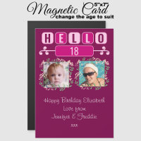 Hello 18 birthday 2 photo pink magnetic card