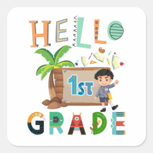 Hello 1st Grade First Day Of School Team  Square Sticker