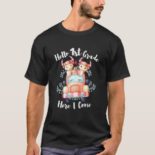 Hello 1st Grade Here I Come Funny Cow Riding Car T-Shirt
