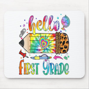 Hello 1st Grade Leopard Pencil Tie Dye Funny Back Mouse Mat