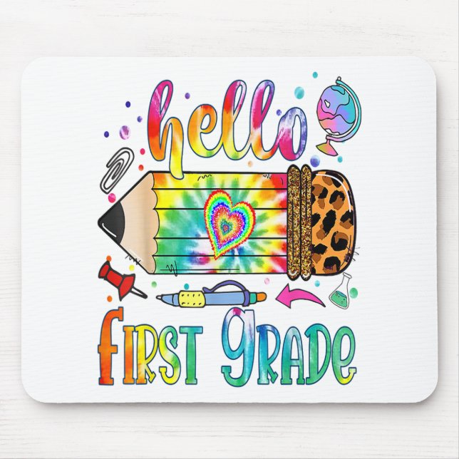 Hello 1st Grade Leopard Pencil Tie Dye Funny Back  Mouse Mat (Front)