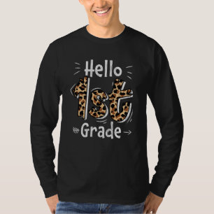 Hello 1st Grade Leopard Print Back to School Girls T-Shirt
