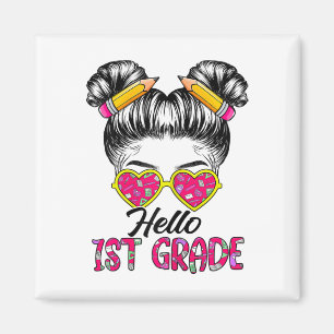 Hello 1st Grade Messy Bun Girls Ck To School Tie D Magnet