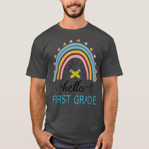 hello 1st grade teacher first day back school rain T-Shirt