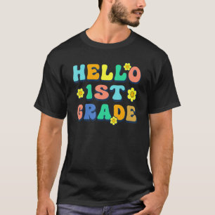 Hello 1st Grade Teacher Groovy Vintage Back To Sch T-Shirt
