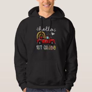 Hello 1st Grade Truck Rainbow Teacher Student Back Hoodie