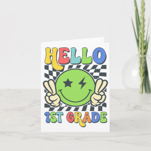 Hello 1st Grade Vibes Groovy Smile Face Back To Sc Card