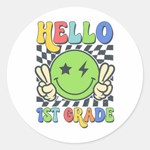 Hello 1st Grade Vibes Groovy Smile Face Back To Sc Classic Round Sticker