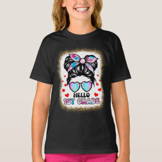 Hello 1th Grade Messy Hair Back To School T-Shirt