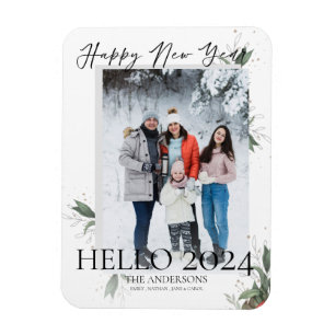Hello 2022 Elegant Floral Script Happy New Year Magnet